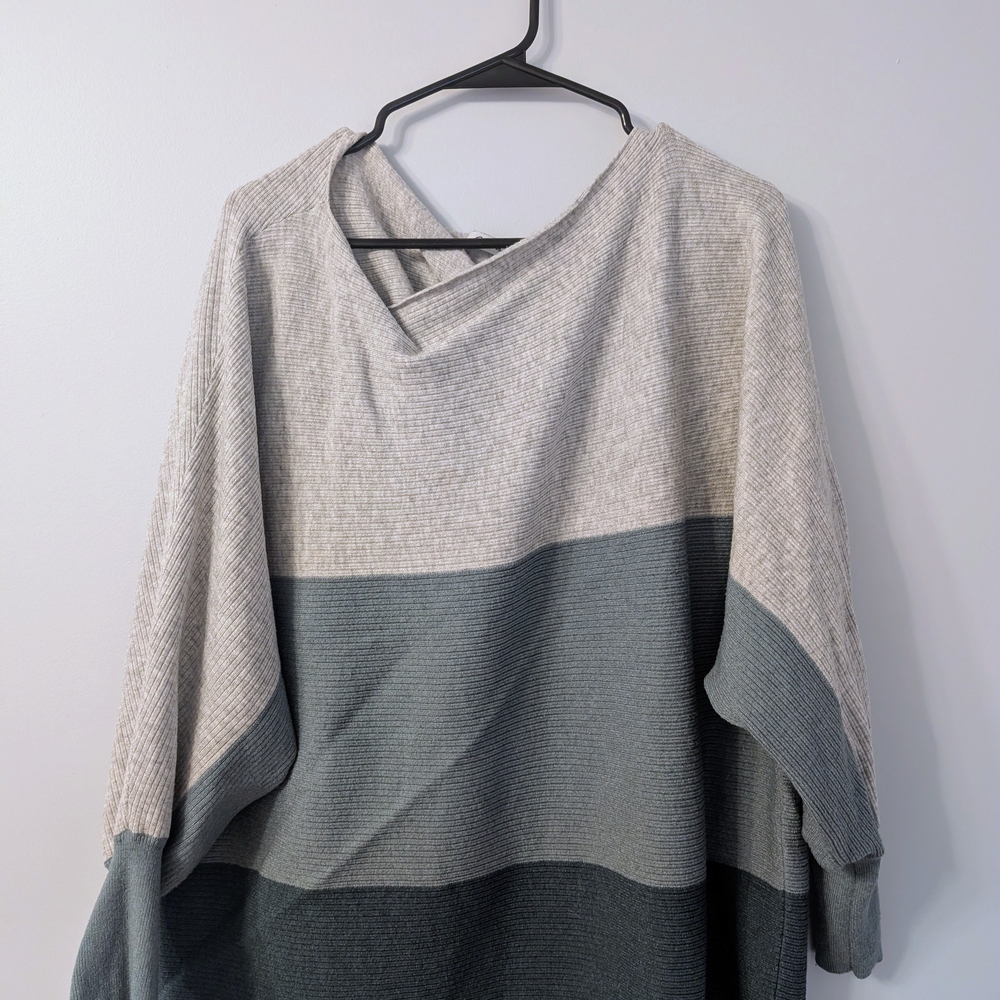 Reitmans Off-the-Shoulder Sweater in Gray and Blue